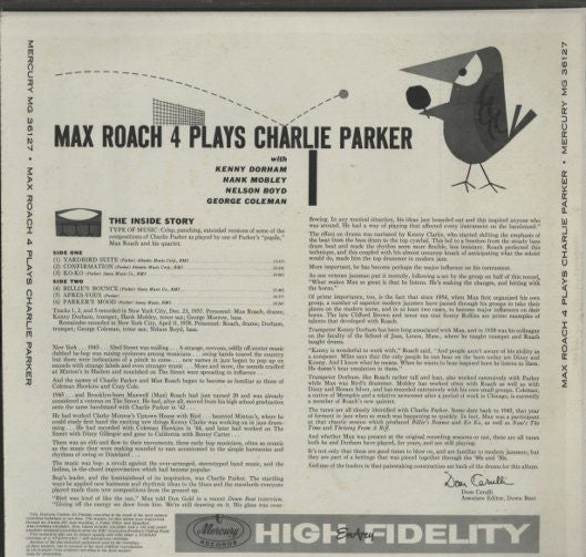 The Max Roach 4* : The Max Roach 4 Plays Charlie Parker (LP, Album, Mono)