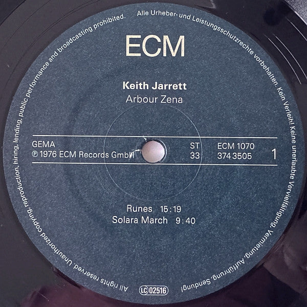 Keith Jarrett : Arbour Zena (LP, Album, RE)