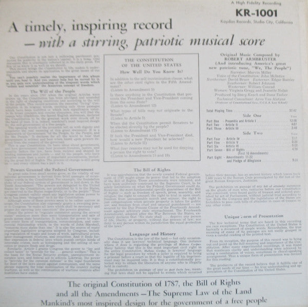 Robert Armbruster & Marvin Miller : The Living Constitution Of The United States (LP, Album)