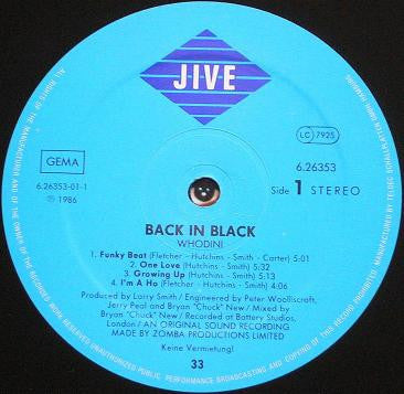 Whodini : Back In Black (LP, Album)