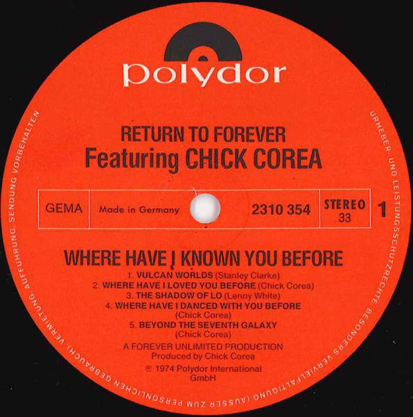 Return To Forever Featuring Chick Corea : Where Have I Known You Before (LP, Album)