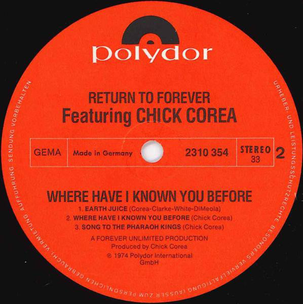 Return To Forever Featuring Chick Corea : Where Have I Known You Before (LP, Album)