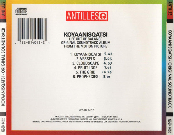 Philip Glass : Koyaanisqatsi (Life Out Of Balance) (Original Soundtrack Album From The Motion Picture) (CD, Album, RE)