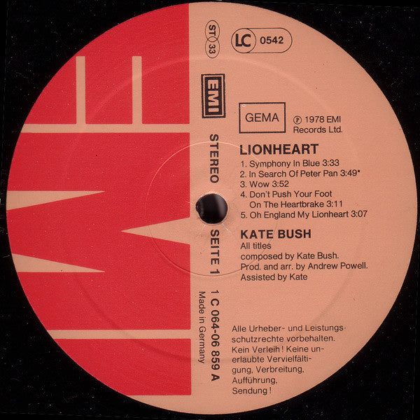 Kate Bush : Lionheart (LP, Album, Gat)