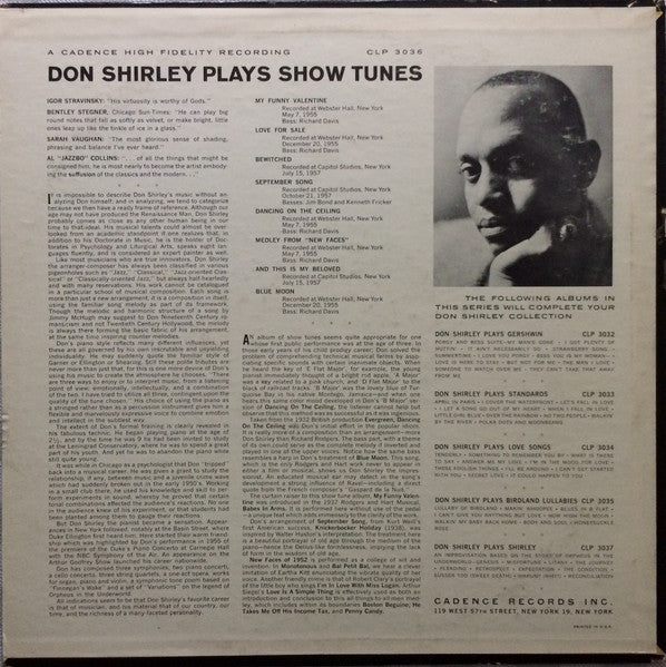 Don Shirley : Don Shirley Plays Show Tunes (LP, Album, Comp, Mono)