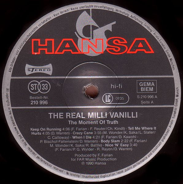 The Real Milli Vanilli : The Moment Of Truth (The 2nd Album) (LP, Album)