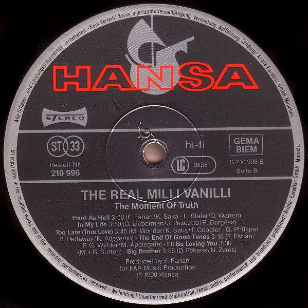 The Real Milli Vanilli : The Moment Of Truth (The 2nd Album) (LP, Album)