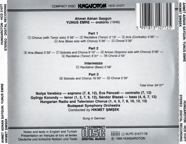 Ahmed Adnan Saygun, Budapest Symphony Orchestra, Magyar Rádió És Televízió Énekkara, Hikmet Şimşek : Yunus Emre (CD, Album)
