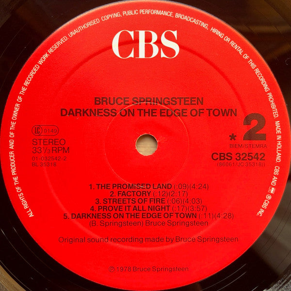 Bruce Springsteen : Darkness On The Edge Of Town (LP, Album, RE)