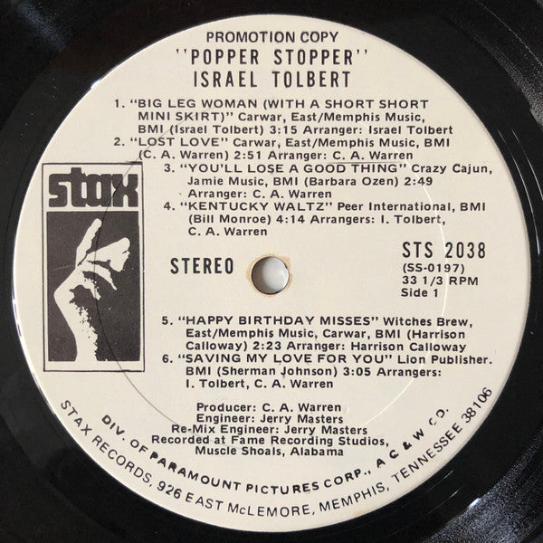 Israel Tolbert : Popper Stopper (LP, Album, Promo)