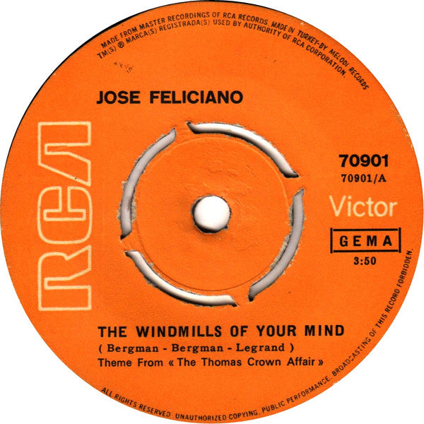 José Feliciano : The Windmills Of Your Mind (7", Single)