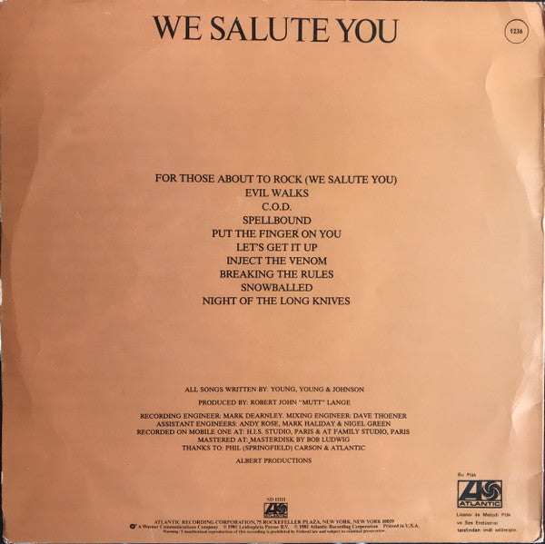 AC/DC : For Those About To Rock (We Salute You) (LP, Album)