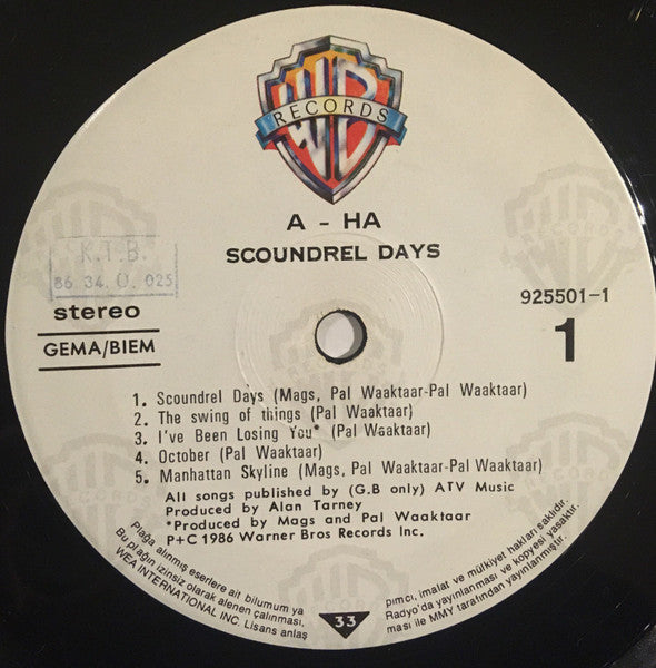 a-ha : Scoundrel Days (LP, Album)