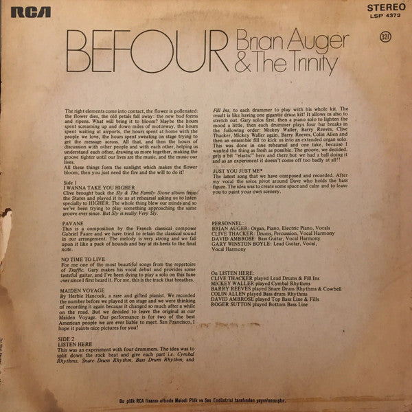 Brian Auger & The Trinity : Befour (LP, Album)