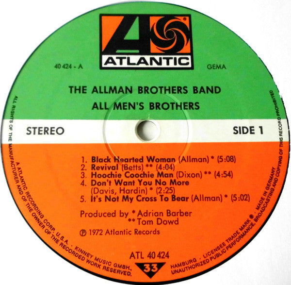 The Allman Brothers Band : All Men's Brothers (LP, Comp)