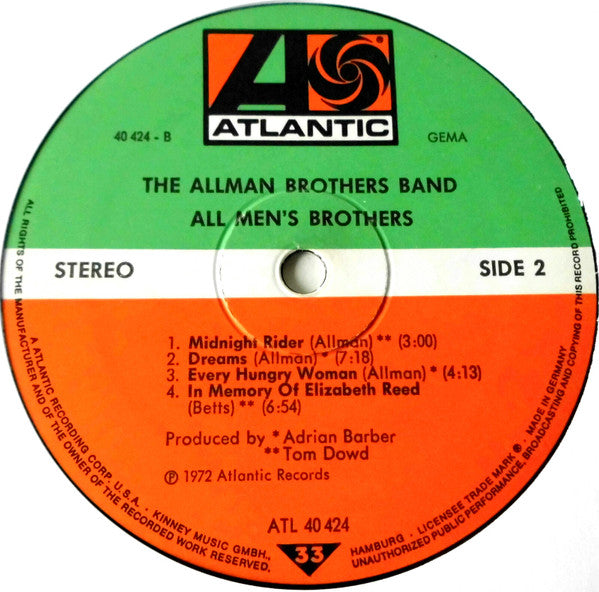 The Allman Brothers Band : All Men's Brothers (LP, Comp)