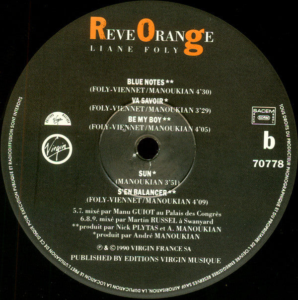 Liane Foly : Reve Orange (LP, Album)