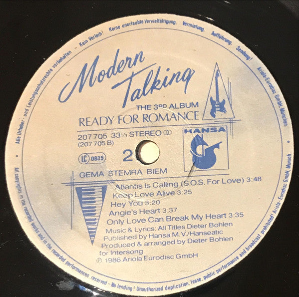Modern Talking : Ready For Romance (The 3rd Album) (LP, Album)