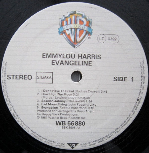 Emmylou Harris : Evangeline (LP, Album)