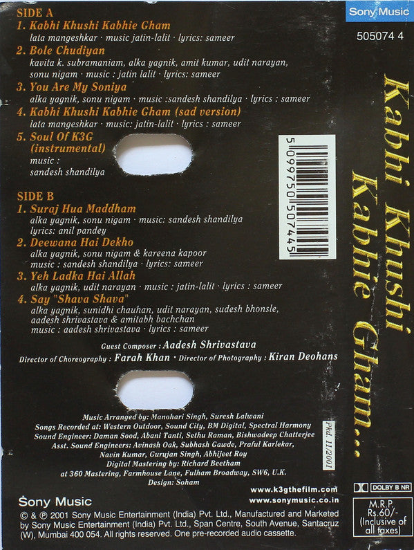 Jatin Lalit, Sandesh Shandilya, Sameer : Kabhi Khushi Kabhie Gham (Cass)