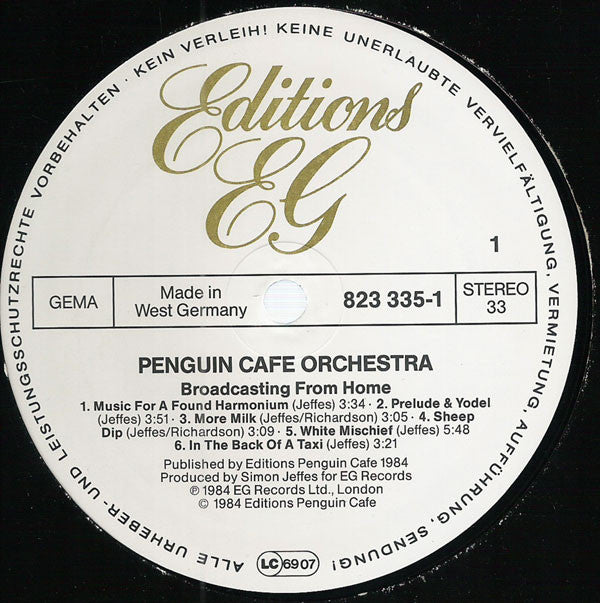 Penguin Cafe Orchestra : Broadcasting From Home (LP, Album)