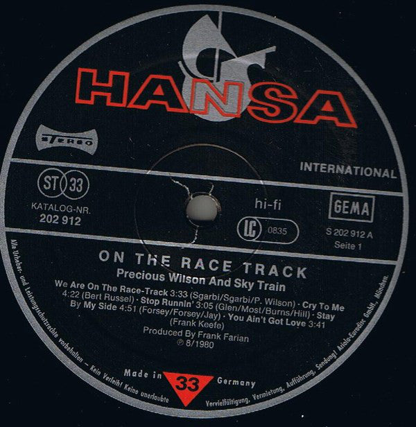 Precious Wilson And Sky Train (2) : On The Race Track (LP, Album)