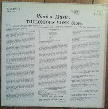 Thelonious Monk Septet : Monk's Music (LP, Album, Mono, RE)