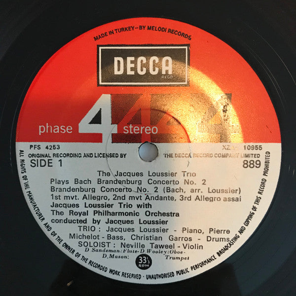 Jacques Loussier Trio : Plays Bach Brandenburg Concerto No.2 - Etude Pour Trio (LP, Album)