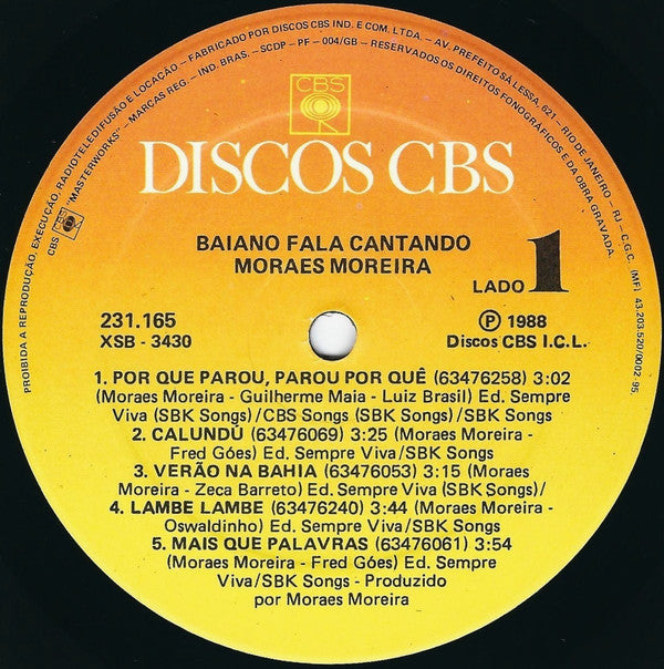 Moraes Moreira : Bahiano Fala Cantando (LP, Album)