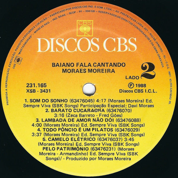 Moraes Moreira : Bahiano Fala Cantando (LP, Album)