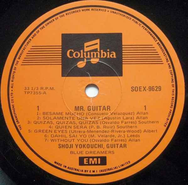Shoji Yokouchi, Blue Dreamers : Mr. Guitar (LP, Album, RE, Ora)
