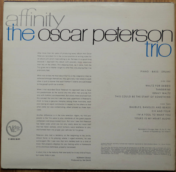 The Oscar Peterson Trio : Affinity (LP, Album, Mono)