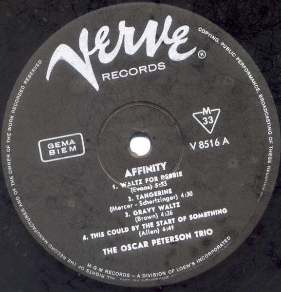 The Oscar Peterson Trio : Affinity (LP, Album, Mono)