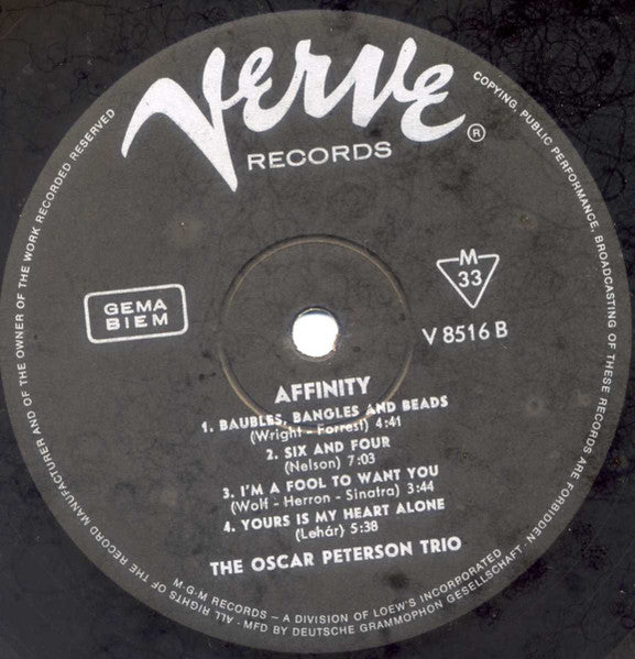 The Oscar Peterson Trio : Affinity (LP, Album, Mono)