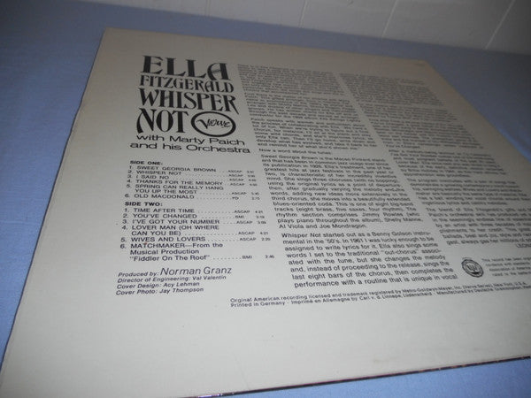Ella Fitzgerald With Marty Paich And His Orchestra* : Whisper Not (LP)
