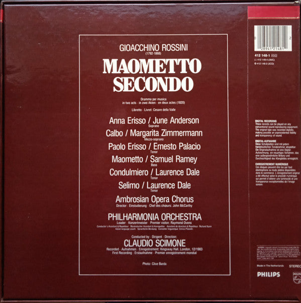 Gioacchino Rossini - June Anderson, Margarita Zimmermann, Ernesto Palacio, Samuel Ramey, Laurence Dale, Philharmonia Orchestra, Claudio Scimone : Maometto Secondo (3xLP, Album + Box)