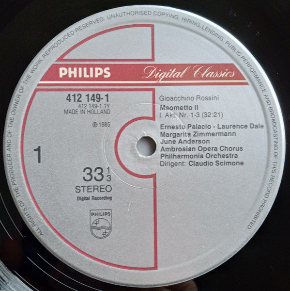 Gioacchino Rossini - June Anderson, Margarita Zimmermann, Ernesto Palacio, Samuel Ramey, Laurence Dale, Philharmonia Orchestra, Claudio Scimone : Maometto Secondo (3xLP, Album + Box)